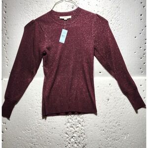Loft Sweater Women Small Petite Burgundy Round Neck Long Sleeve NWT